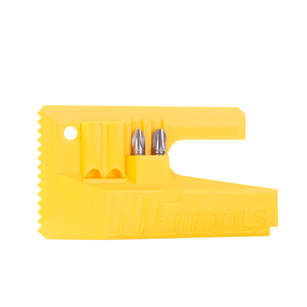 NG Snowboard Binding Tool – yellow multitool for snowboard, splitboard, and skialp. Includes screwdriver, two bits, and a whistle. Perfect for tuning bindings, buckles, base, edges, and waxing.