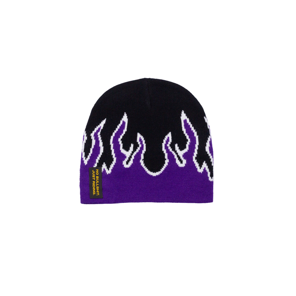 Stay warm and stylish with the NG Graphic Beanie. Featuring bold graphics and our signature 'No Bullshit, Just Riding' label, it's perfect for snowboarding, skiing, and everyday winter wear. 100% acrylic for comfort and durability. Shop now! Purple fire on Snow.