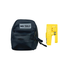 Load image into Gallery viewer, Detail shot of NGtools Leather Black bag with reinforced stitching and waterproof leather-like fabric on snowboard binding.