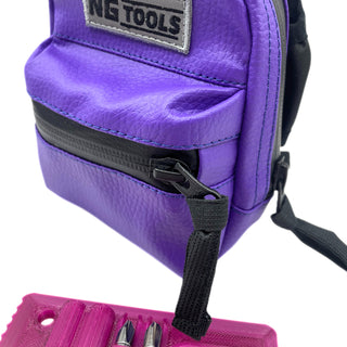 NG Leather Set Purple in Detail – synthetic leather snowboard binding bag and NG Compact Multitool Pro combo by NG Tools