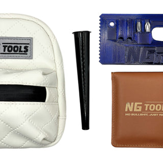 Designer synthetic leather snowboard binding bag detail – limited edition by NG Tools