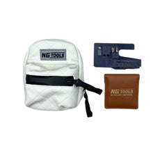 Load image into Gallery viewer, NG Designer Leather Set Luxury White | Limited Edition Synthetic Leather Snowboard Binding Bag + NG Compact Multitool PRO + Pocket Ashtray + Plastic Tube