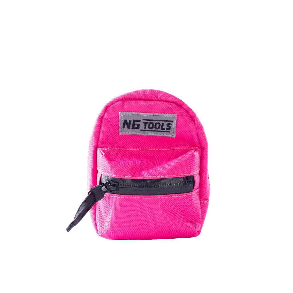 Pink NG Binding Bag mounted on snowboard binding – NG Classic Set Compact Tool Edition